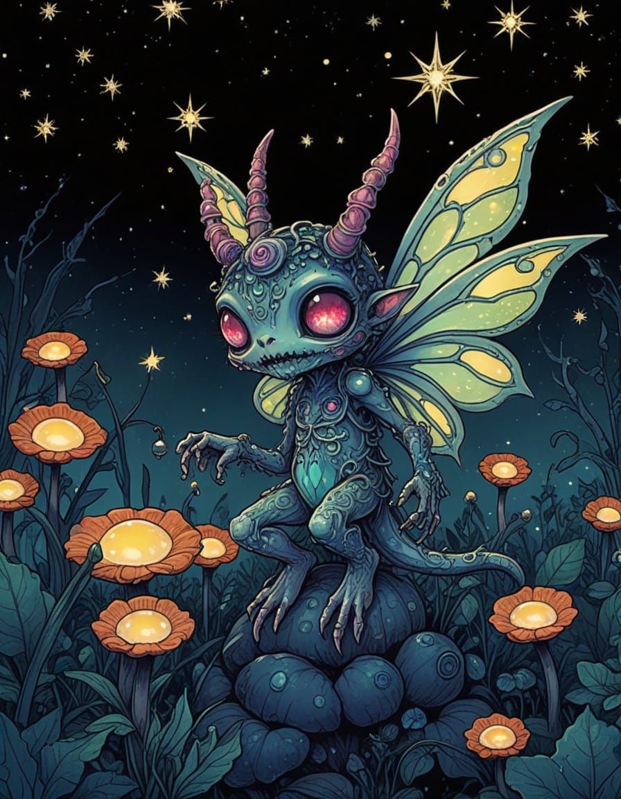 Creepy Cute Fairy Monster in a Magical Garden