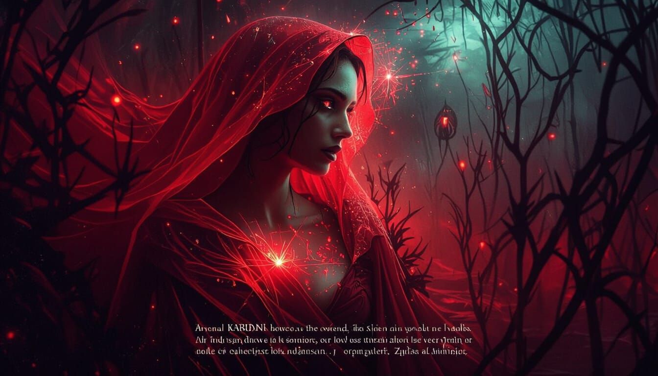 Veiled Woman in Scarlet Robes in Dark Fantasy Swamp