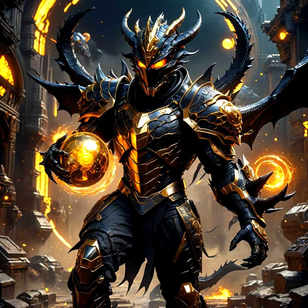 Cybernetic Dragon Supervillain with Sphere of Light