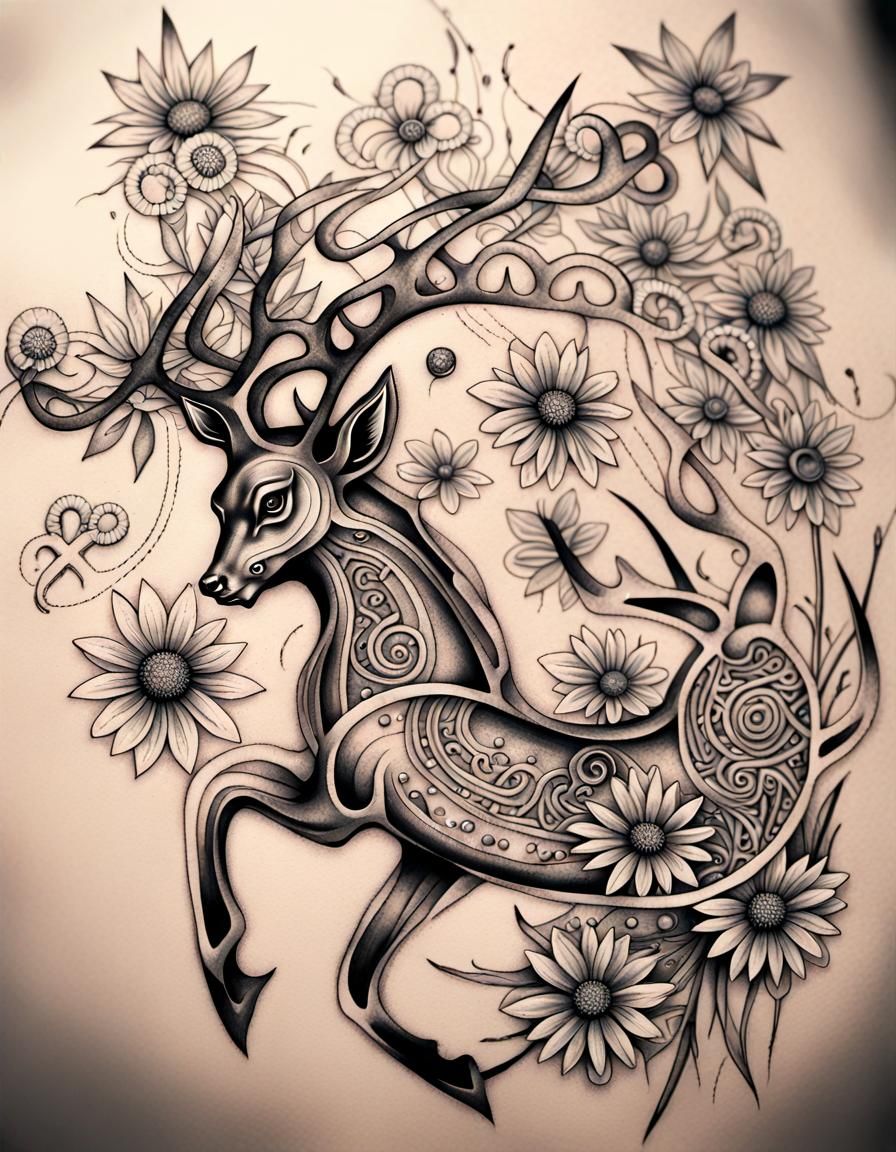 Intricate Stag Tattoo Design with Celtic Influences