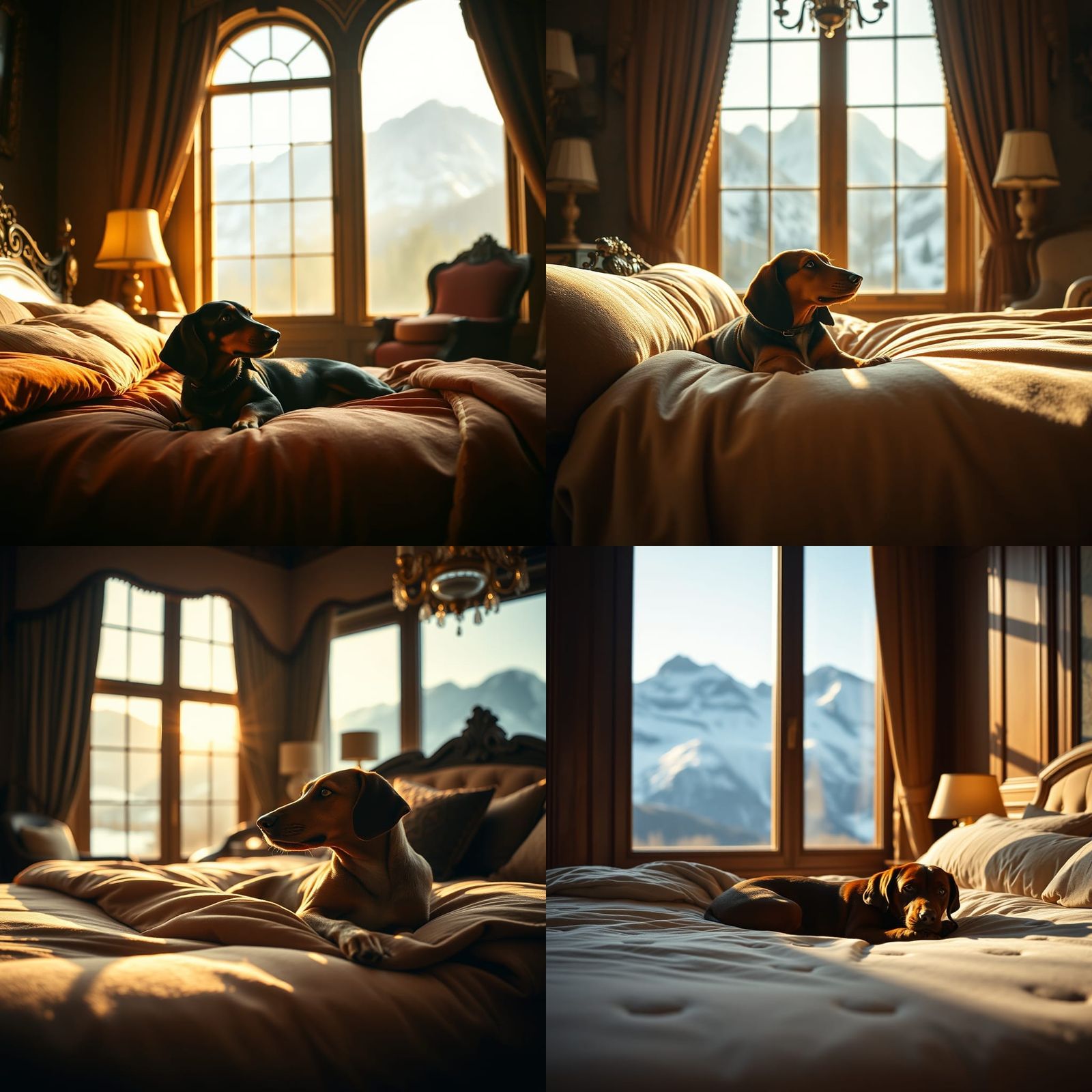 Sausage Dog in Bedroom with Mountain View