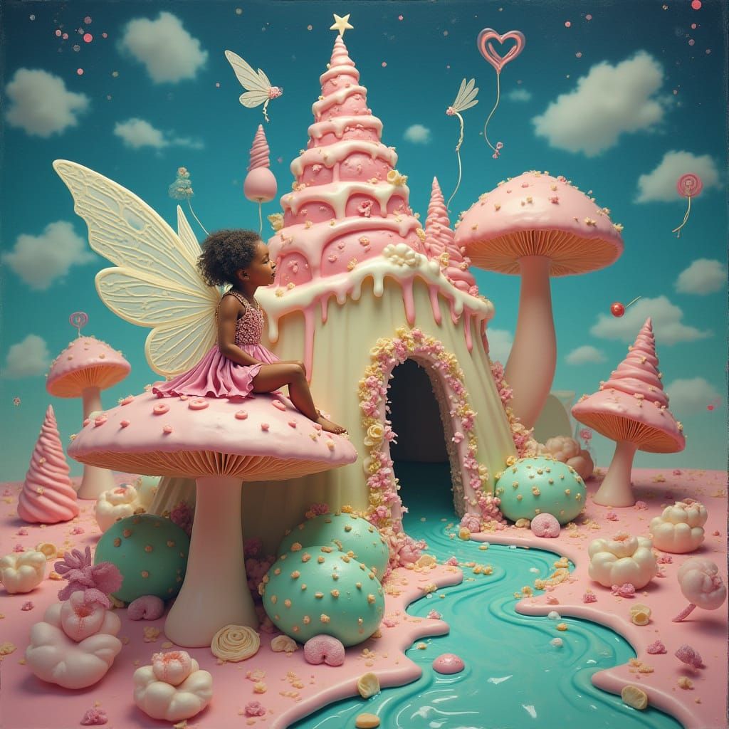 Surreal Fairy with Melting Ice Cream Castle