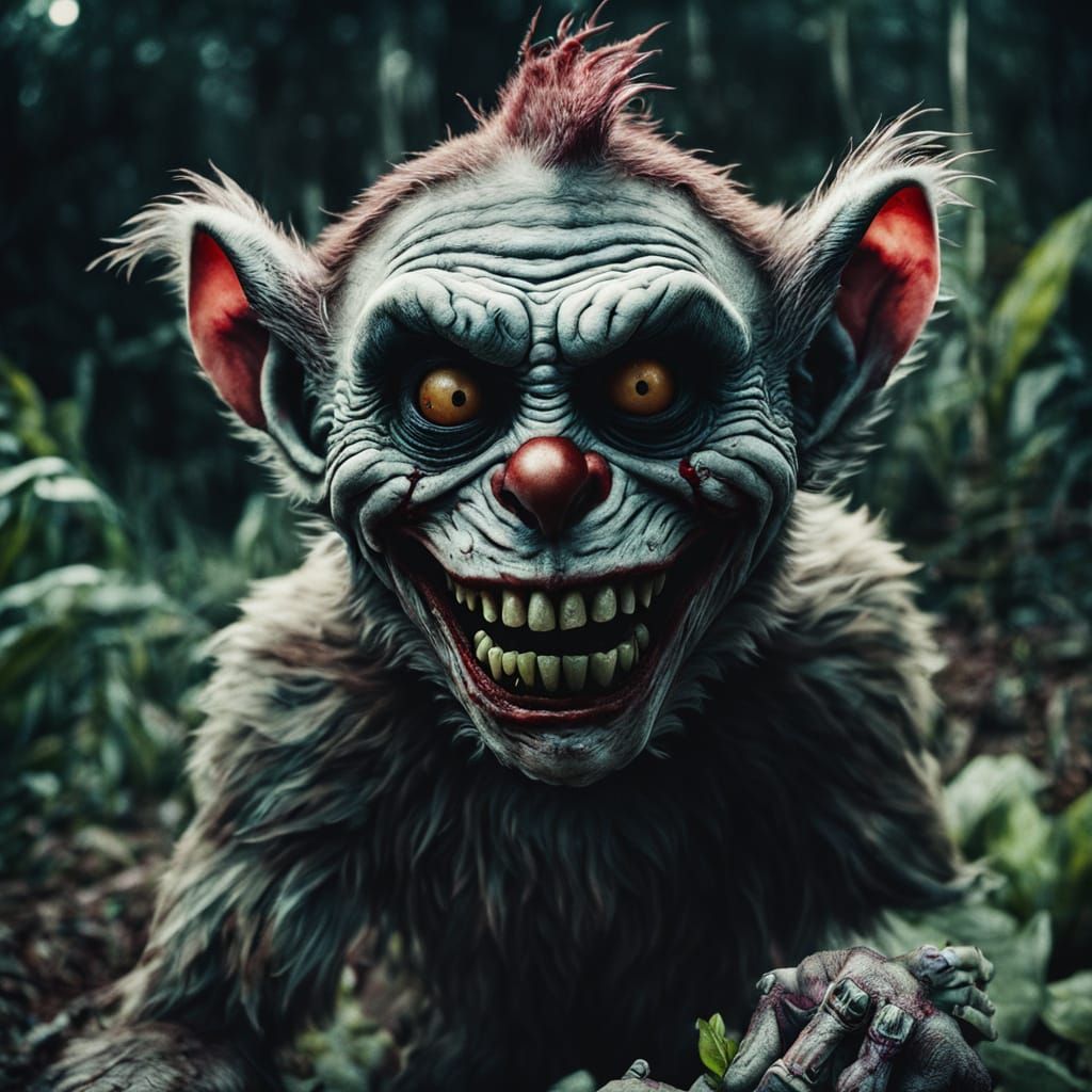 Cinematic Zombie Monkey in a Dark, Vignette-Drenched Jungle