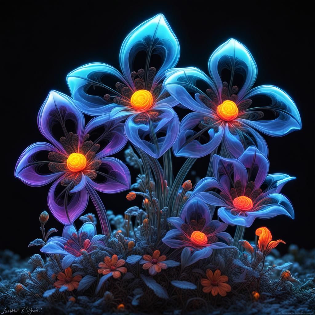 Black light art, flowers.