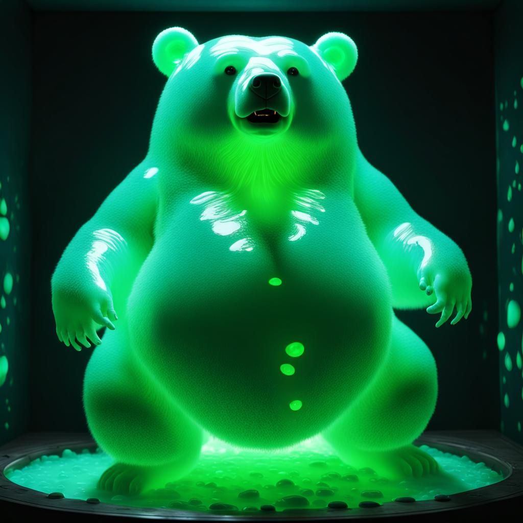 Bioluminescent Green Bear in Slime Spring