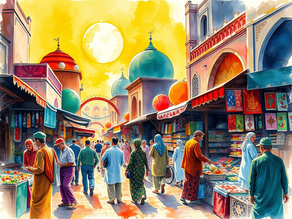 Vibrant Arabian Market in Watercolor Style