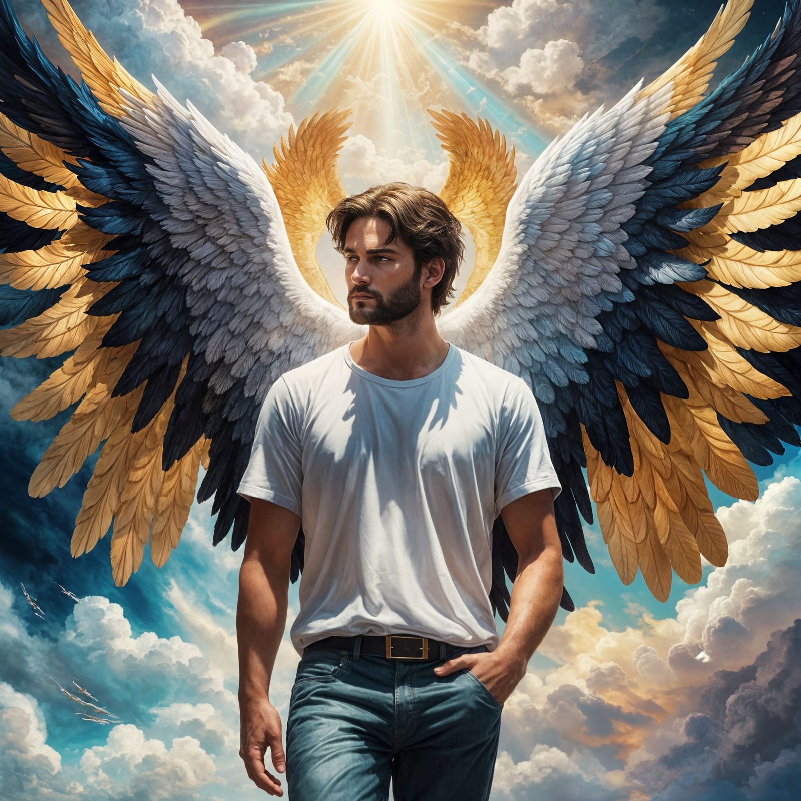 Multi-Winged Angel in a Heavenly Scene