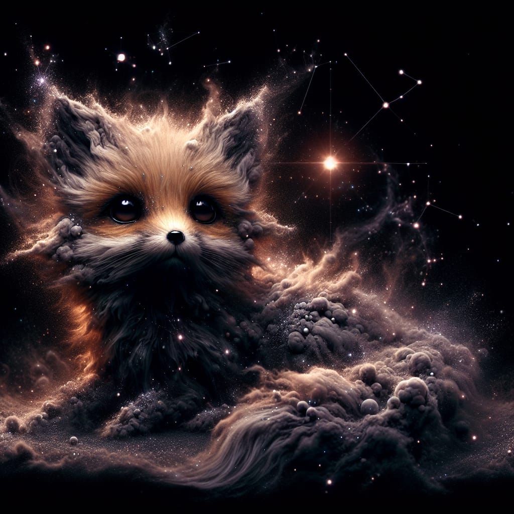 Mystical Chibi Fox Formed From Stars Digital Art