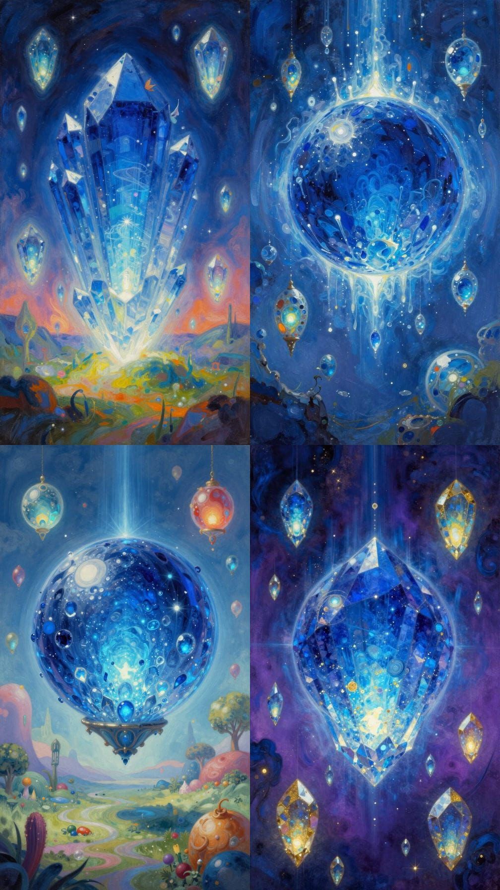 Majestic Blue Crystal Orb in Surreal Dreamscape