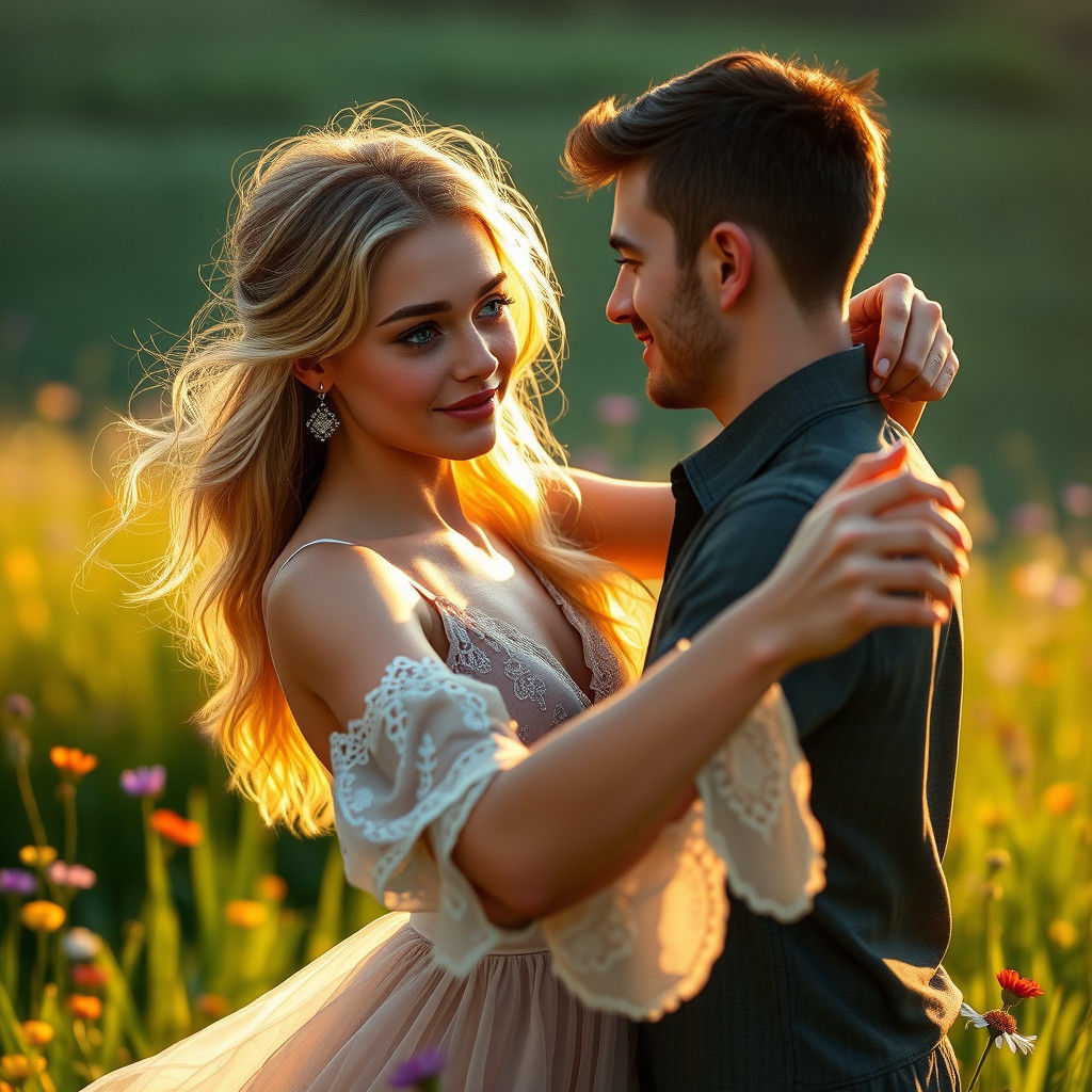 Couple Dancing in Meadow: Matte Painting in 8k