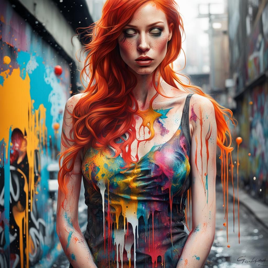 Redhead in See-Through Dress: Graffiti Street Art