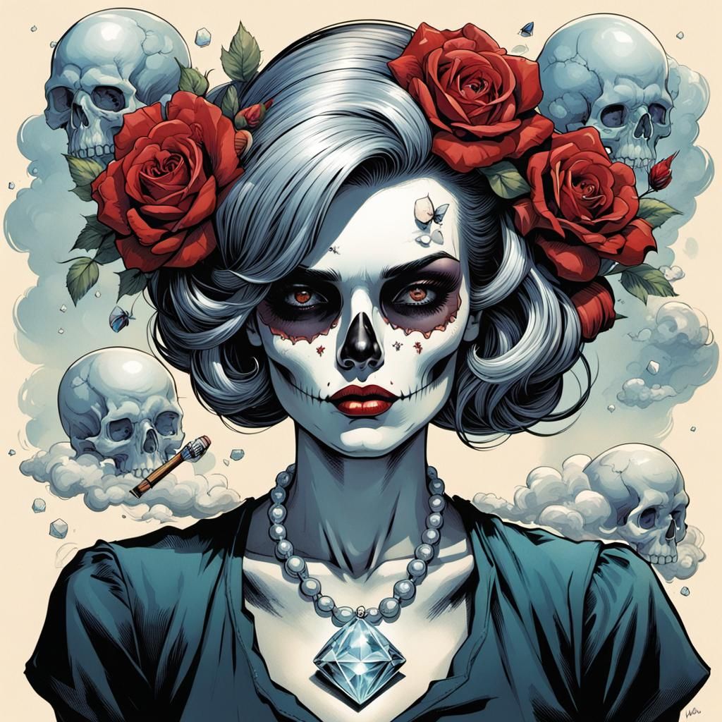 Miss Daisy's got a skull tattoo where a diamond ring should be
Red lipstick on a cigarette, she blew a cloud at me