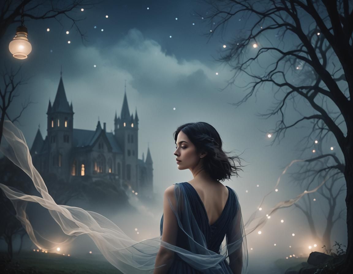 Ethereal Figure in Moonlit Dreamscape