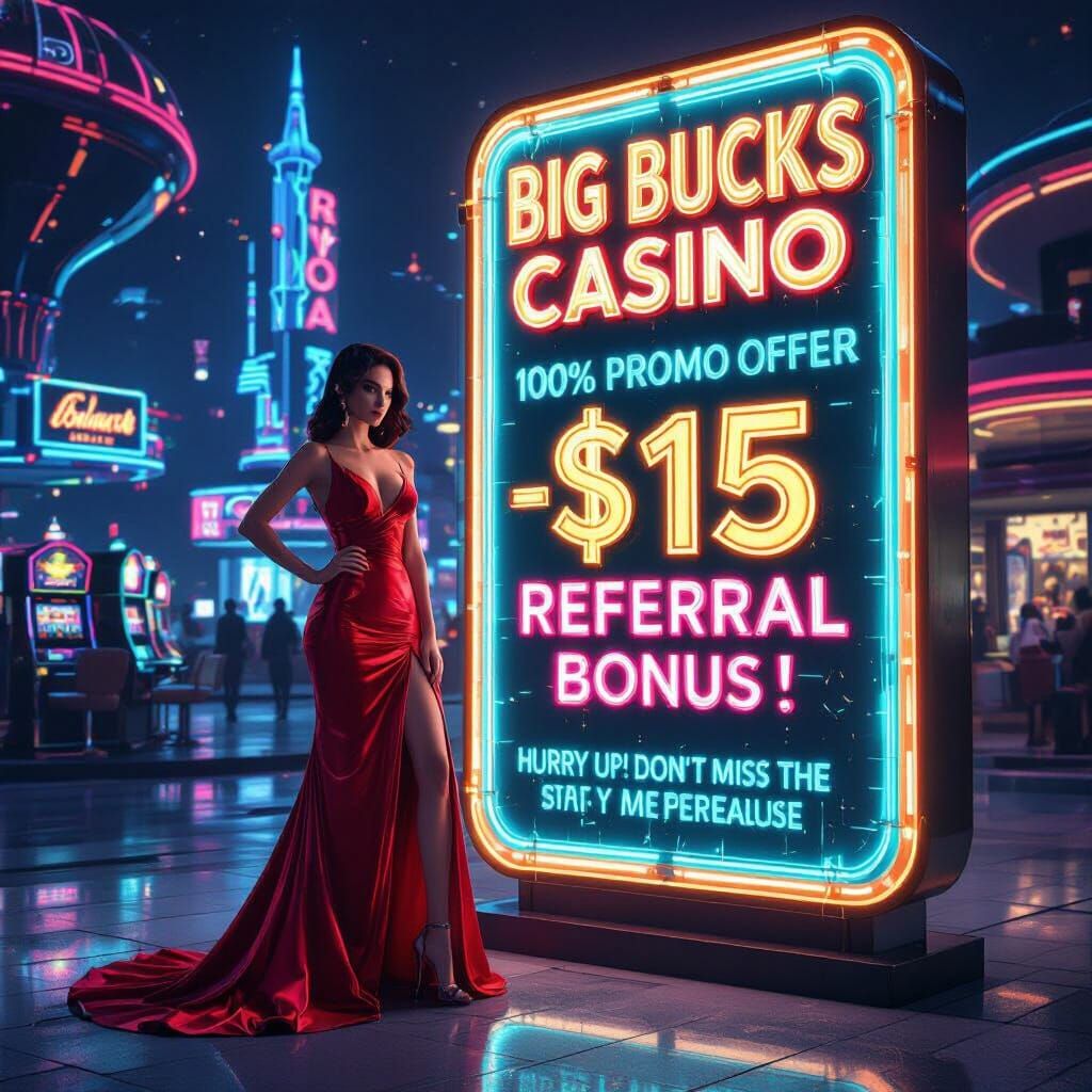 Glamorous Woman in Neon Casino, Cyberpunk Style