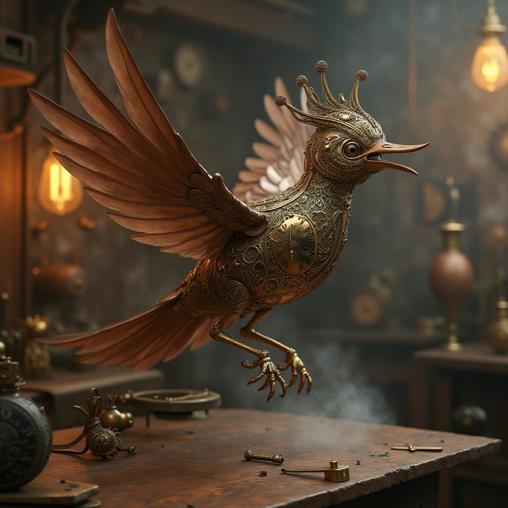 Clockwork Bird Takes Flight in Steampunk Workshop