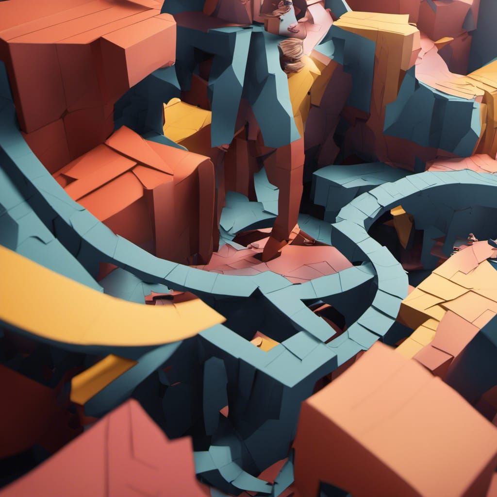 Detailed Origami Paper Folds in 3D Videogame Style