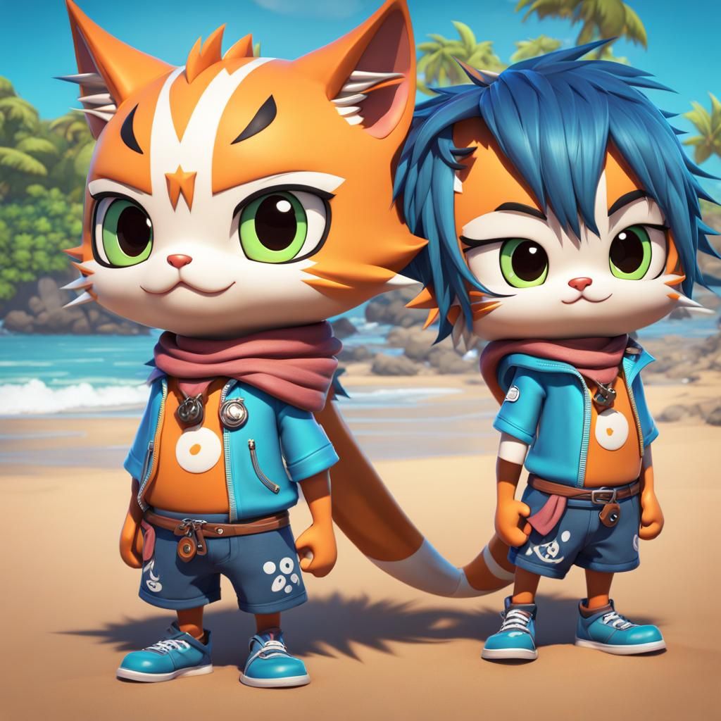 Anime Emo Neko Boy with Tattoos in 3D Art