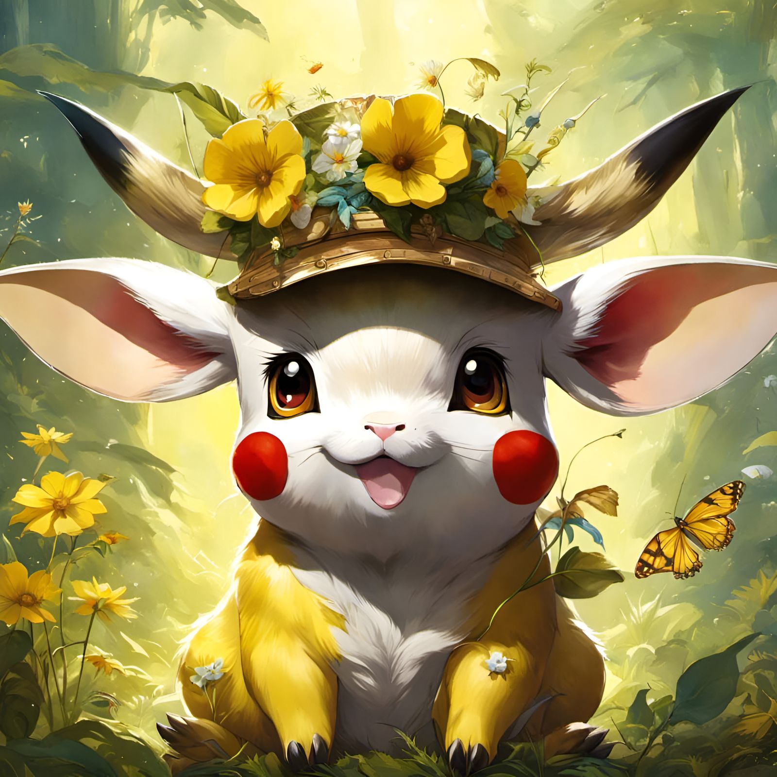 Pikachu as Cow Portrait, Digital Illustration