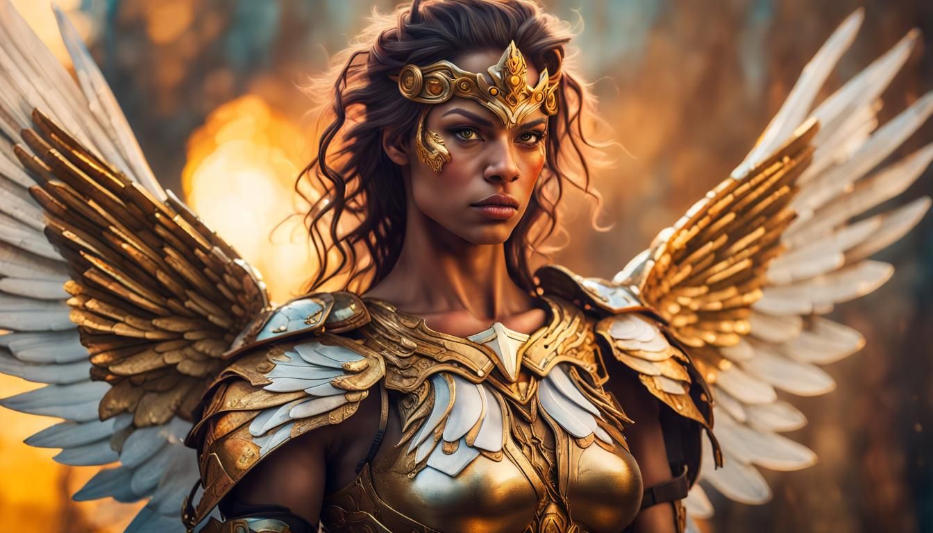 Warrior Goddess Angel with Golden Eyes
