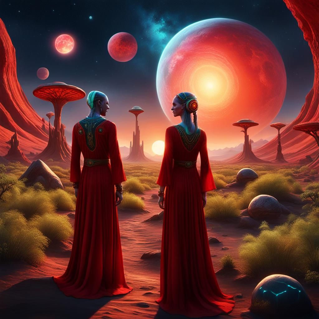 Gypsy Woman in Luminous Forest, Art Deco Style