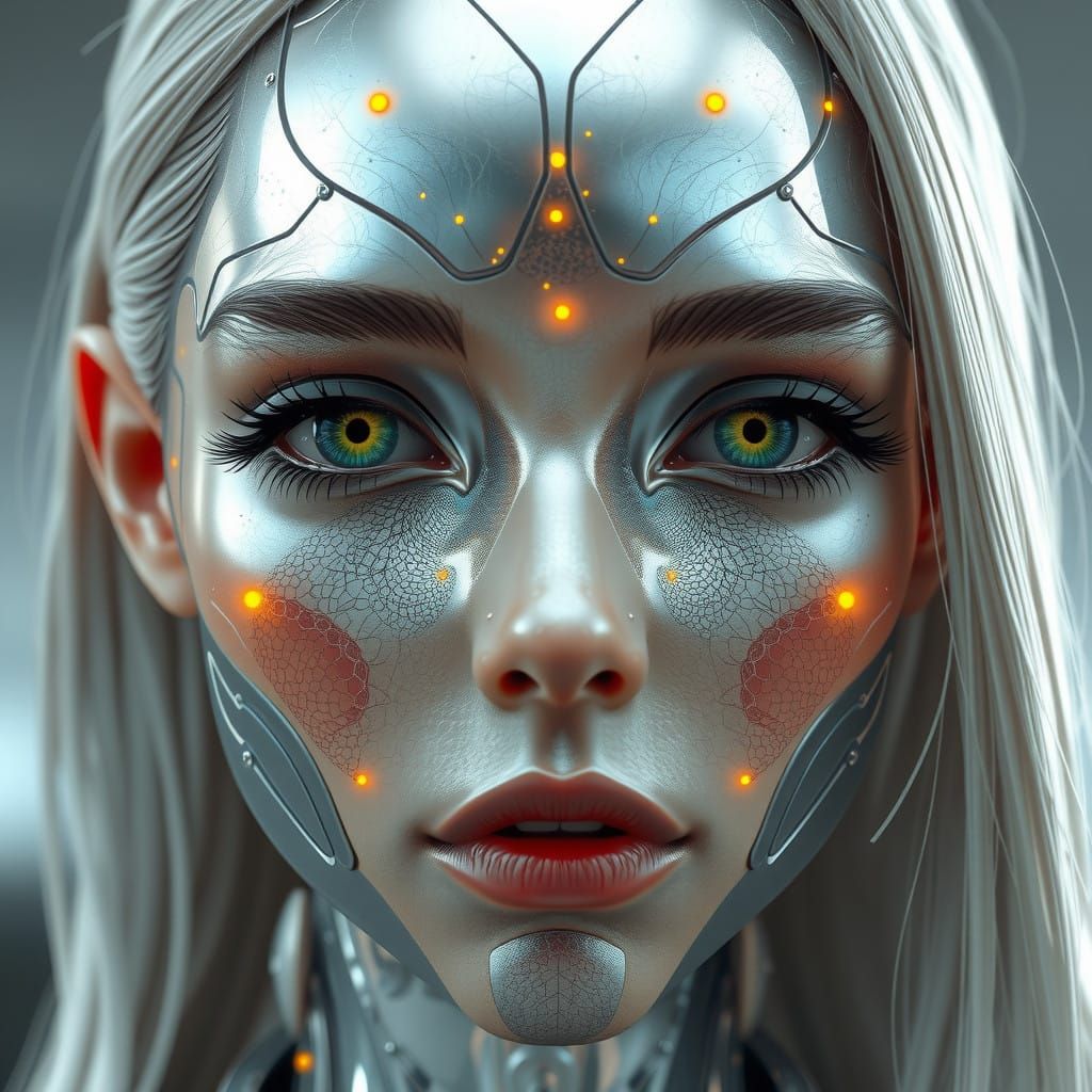 Futuristic Goddess with Iridescent Metallic Skin