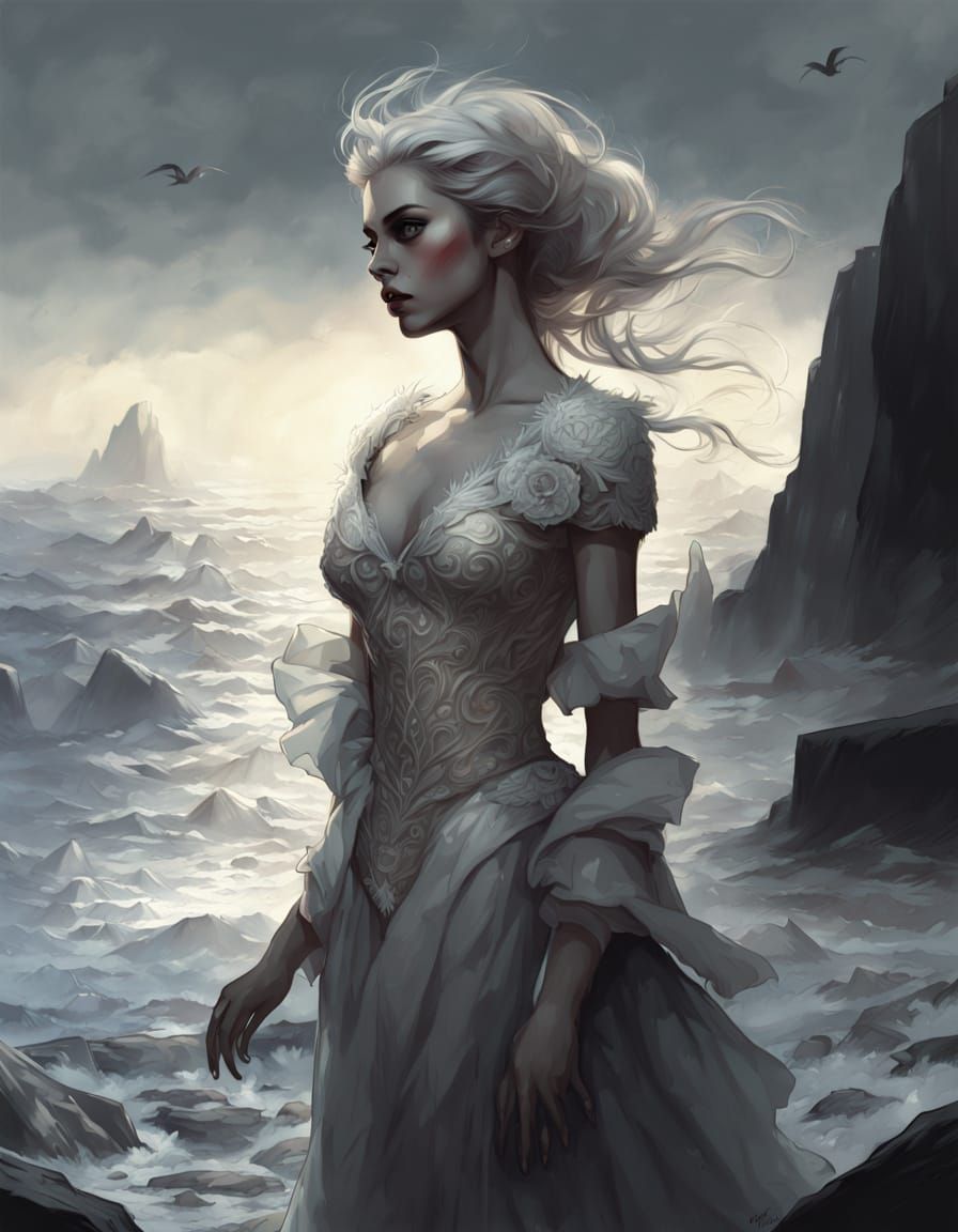 Haunting Mannequin in Moonlit Ocean Dreams