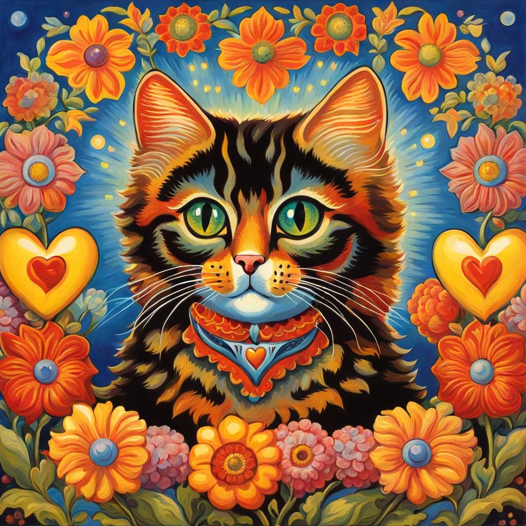 Kaleidoscope Cats: A Whimsical Art Nouveau Scene