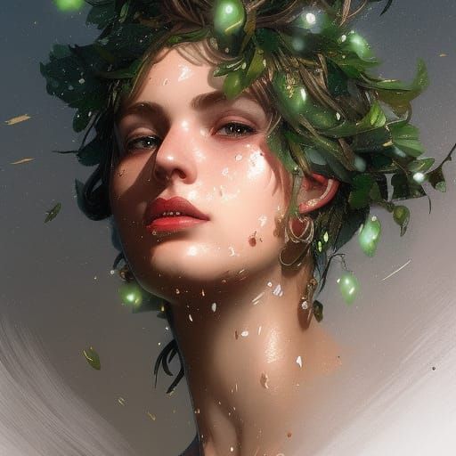 Detailed Mistletoe Portrait in Art Nouveau Style