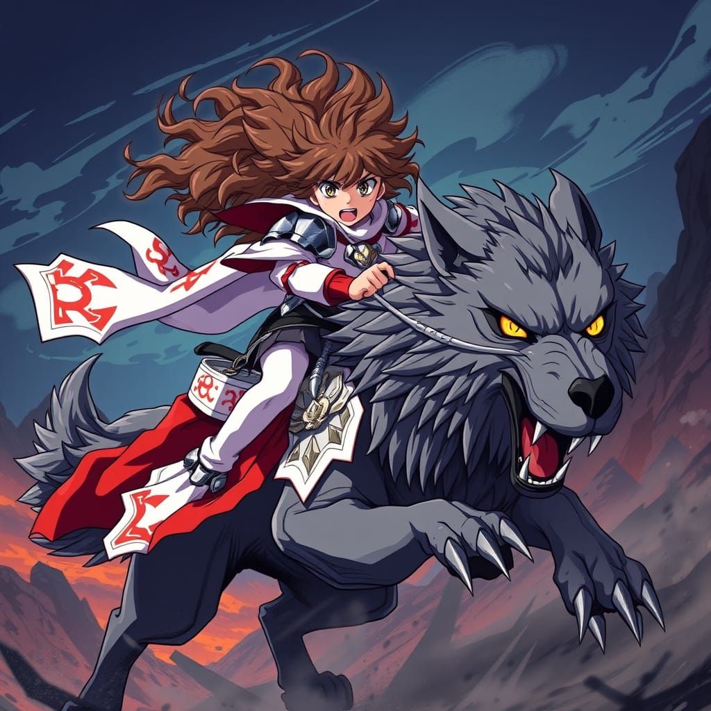 Teenage Warrior Rides into Battle on Gray Wolf