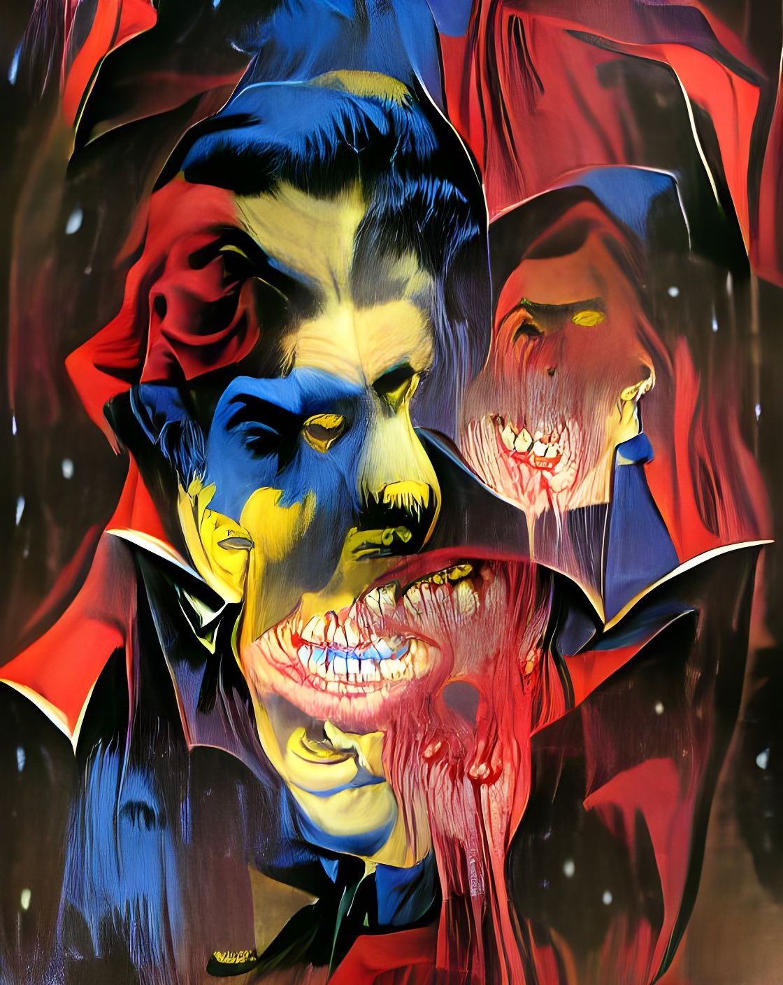 Creepy Dracula Face in Pulp Art Style