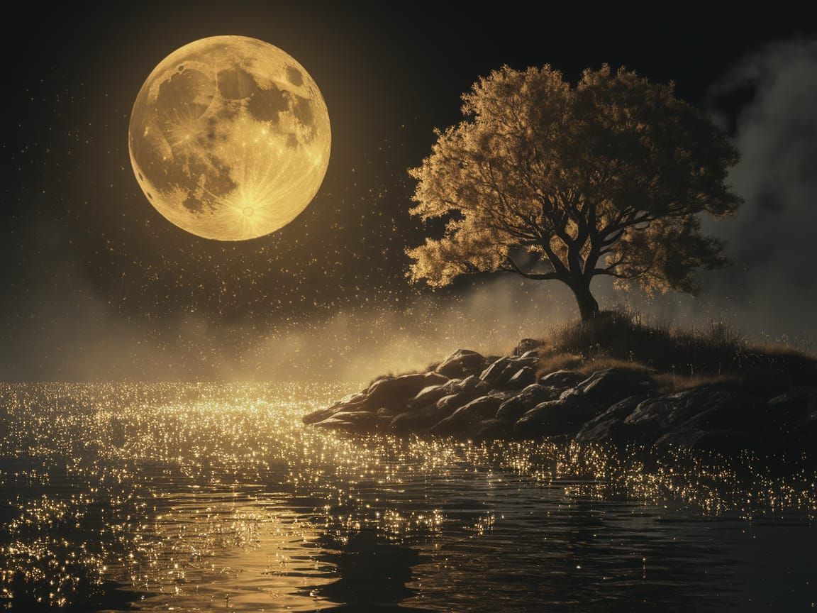 Mystical Golden Moonlit Landscape