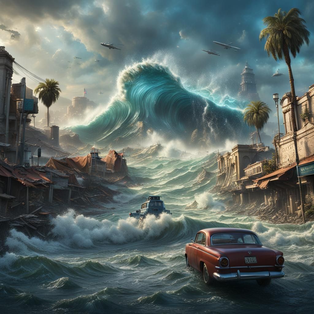 Tsunami Devastates Los Angeles: Detailed Matte Painting