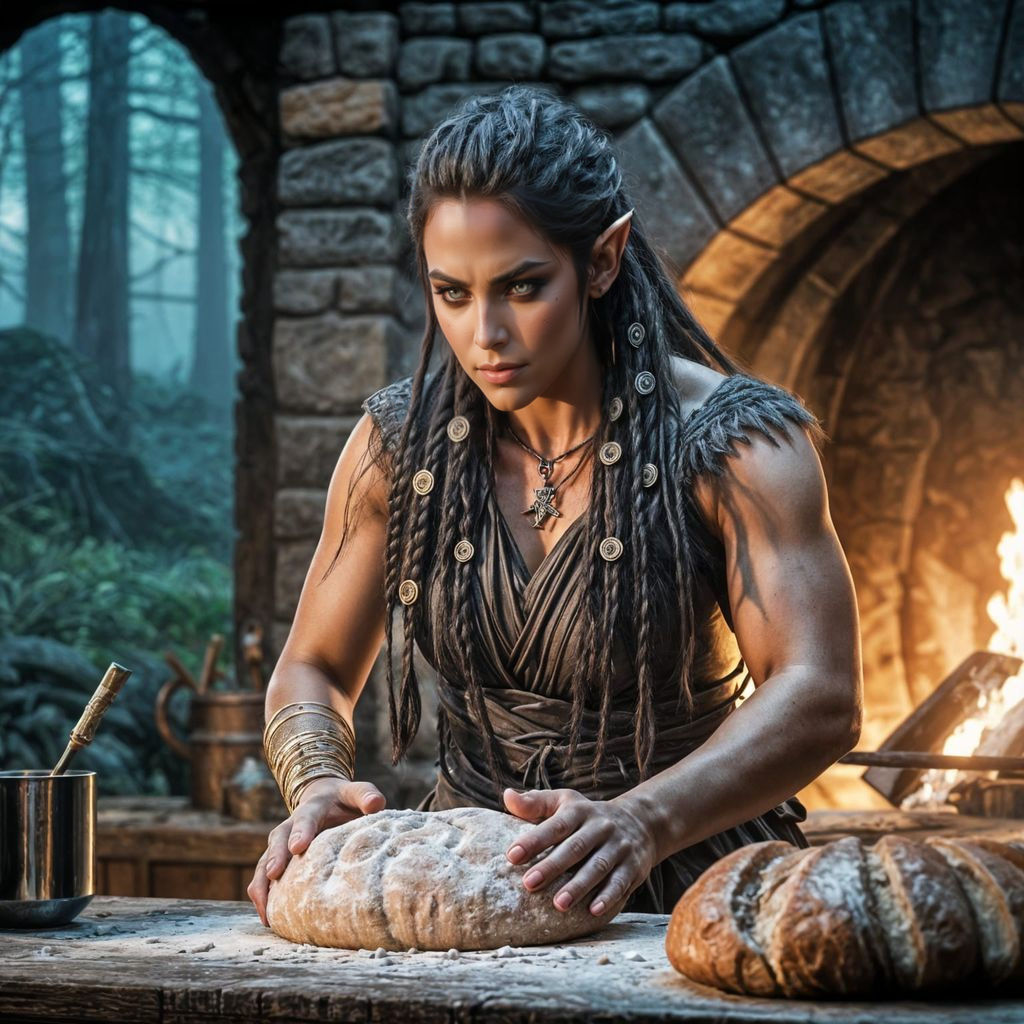 Dark Elf Knight Baking: Epic Fantasy Cinematic Still