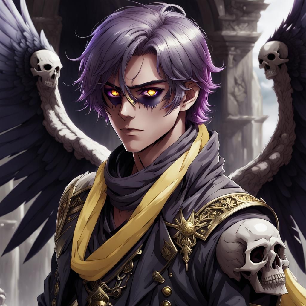 Aasimar with Black Wings in Anime Style