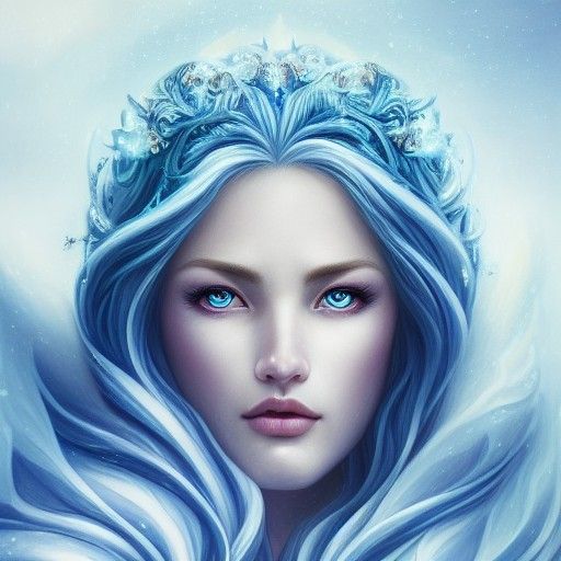 Snow God Portrait with Ice Magic, Realistic Oil Painting