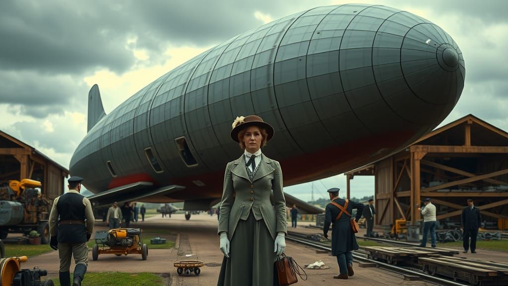 Regency Woman and Airship at Cardington
