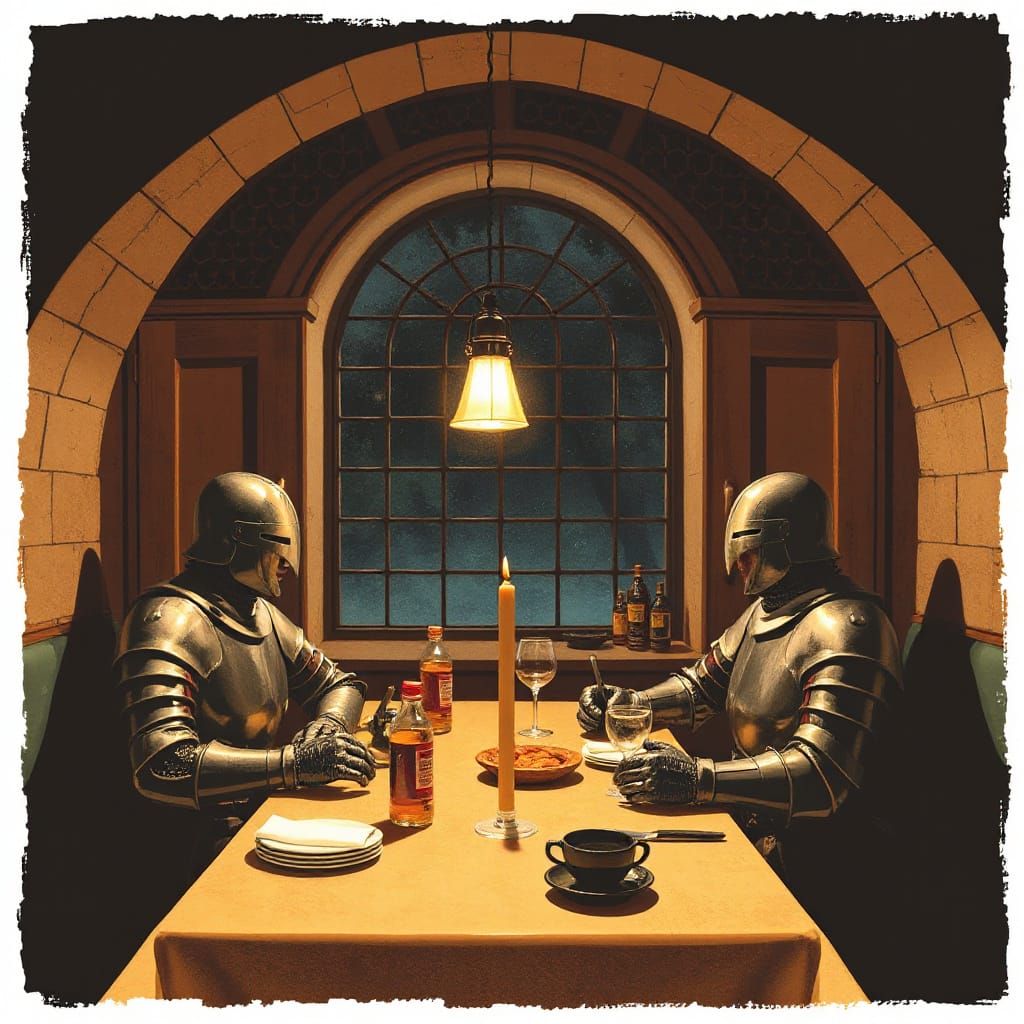 Medieval Knights in a Retro Diner