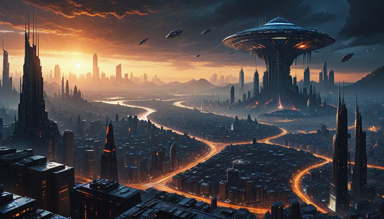 Futuristic Alien Cityscape in Sci-Fi Digital Art
