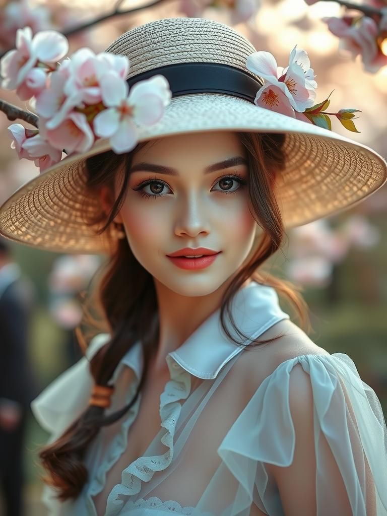 Cherry Blossom Woman in Dreamy Autumn Light