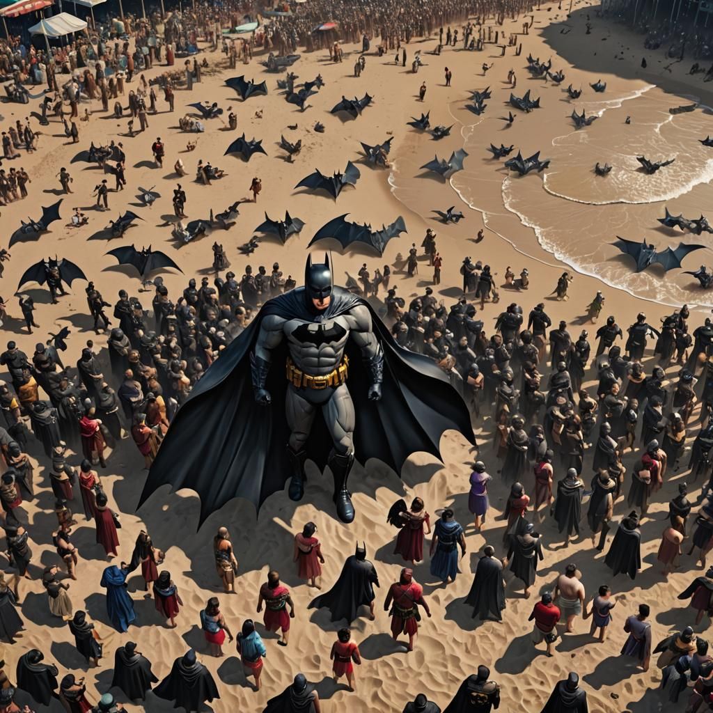 Batman on a Crowded Beach: Detailed Matte Painting