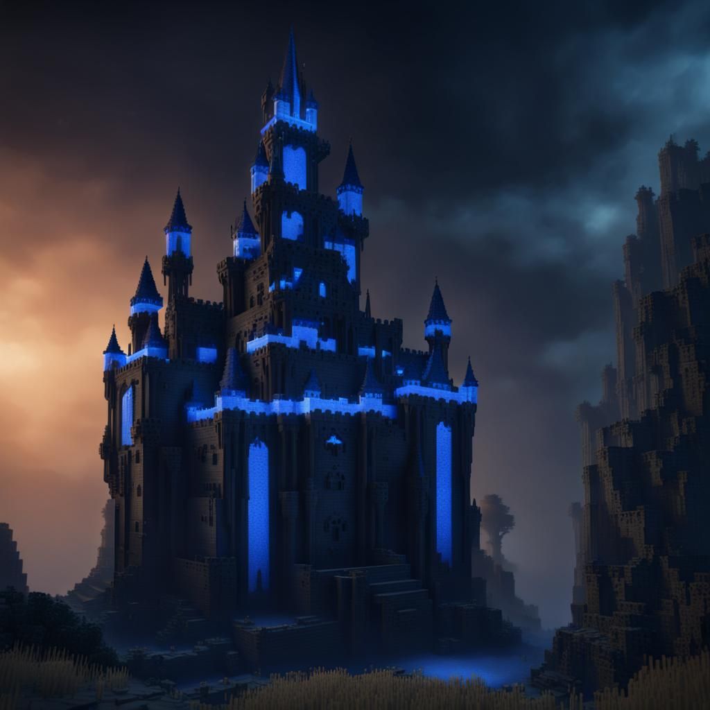 Minecraft Castle with Blue Fire Towers