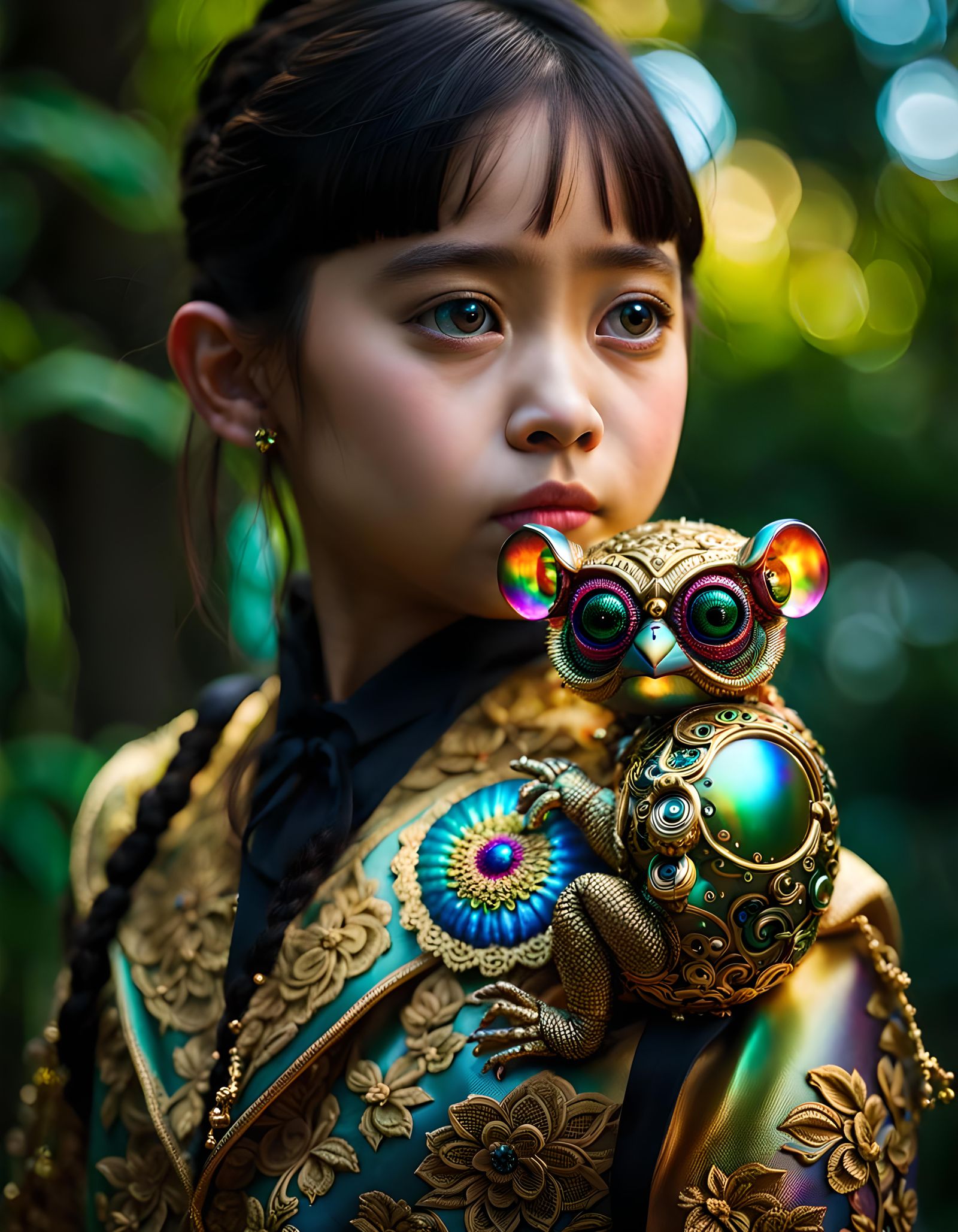 Victorian Robot Tarsier Companion in Hyperrealistic Style