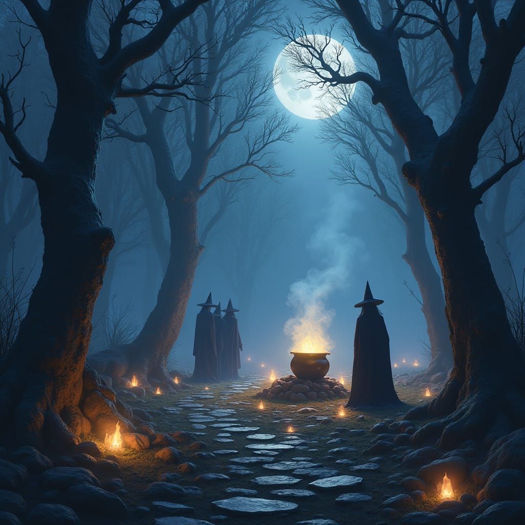 Moonlit Forest Abounds with Magical Energy and Witches