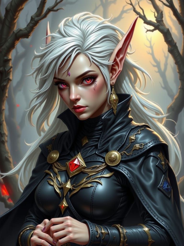 Albino Elf Trading Card with Glowing Eyes