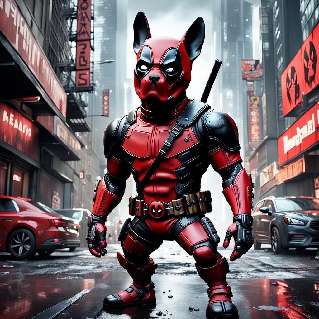 Dogpool: French Bulldog as Deadpool Cyber Armor