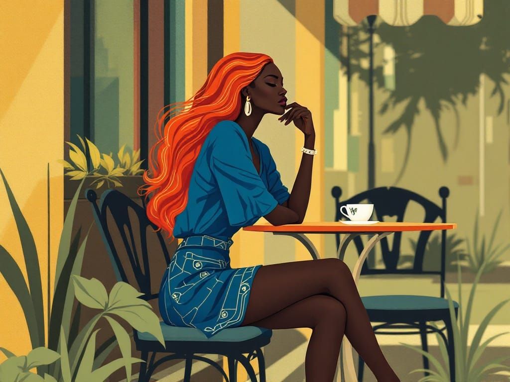 Elegant Woman in Muted Earth Tones, Inspired by Art Deco and...