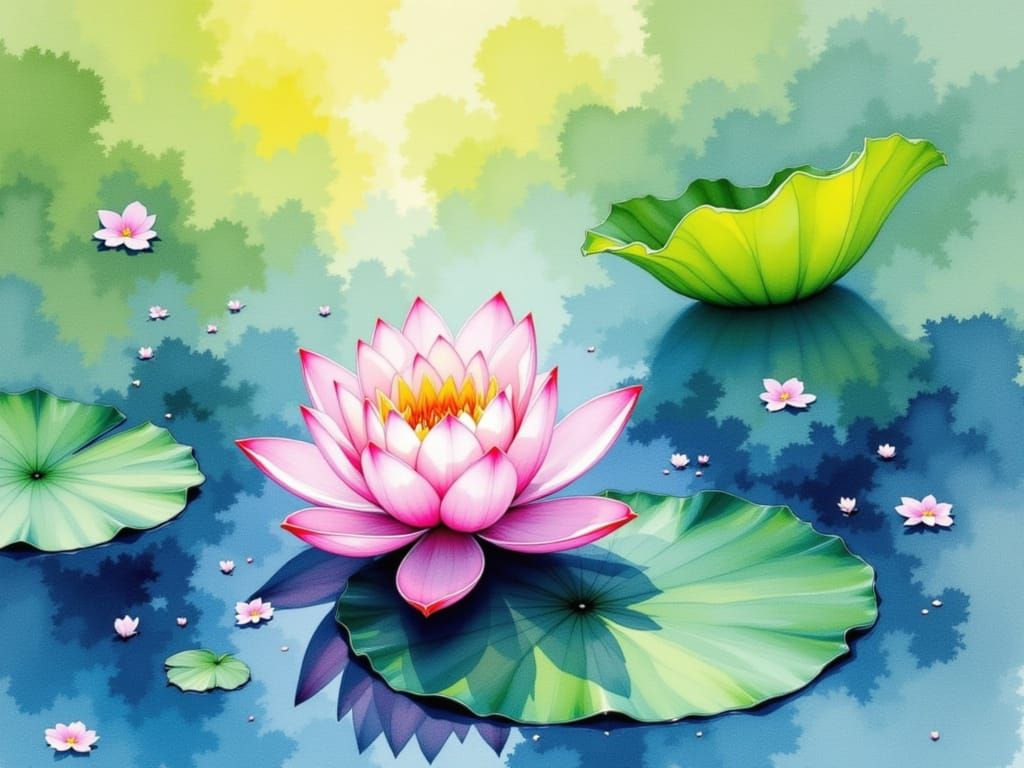 Impressionist Watercolor Bloom in Soft Pink and Gentle Blues