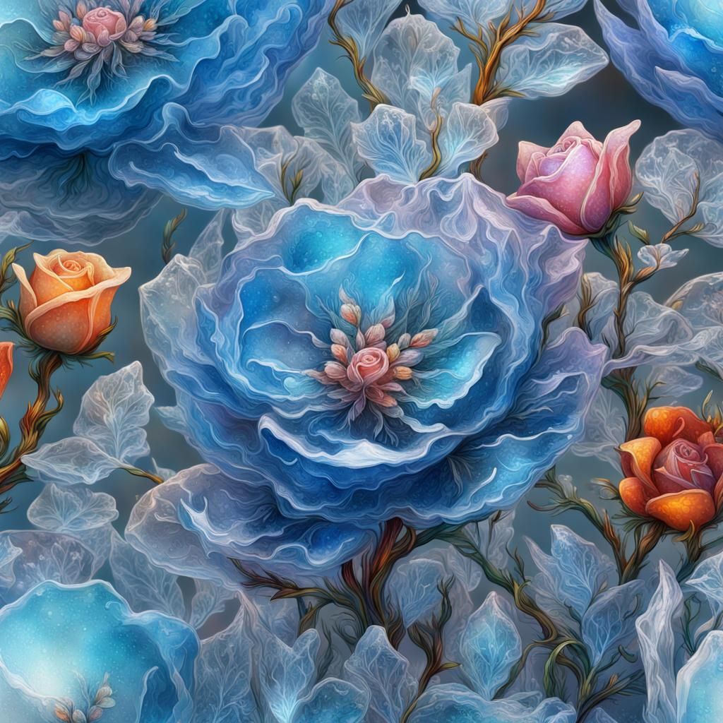 Crystal Rose Flowers in a Surreal Watercolor Style