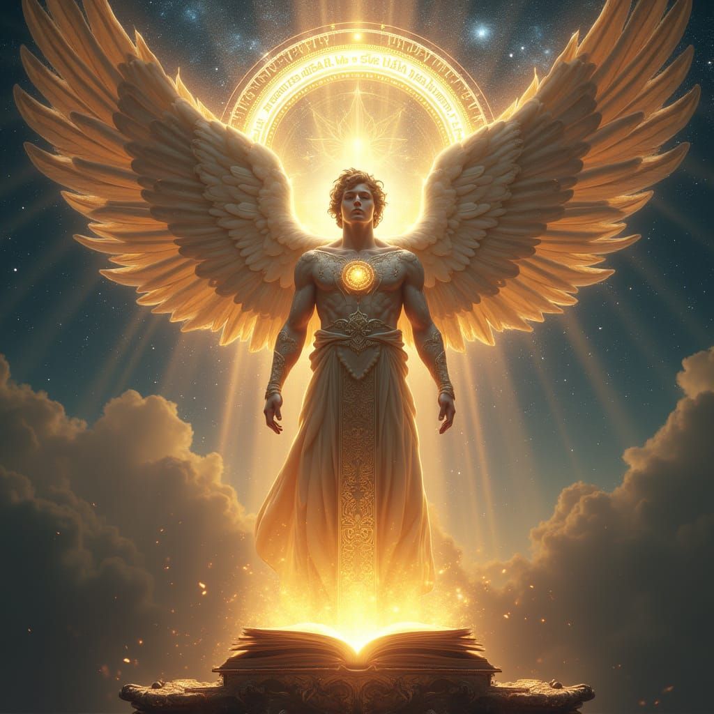 Majestic Archangel in Divine Regalia Radiates Celestial Ligh...