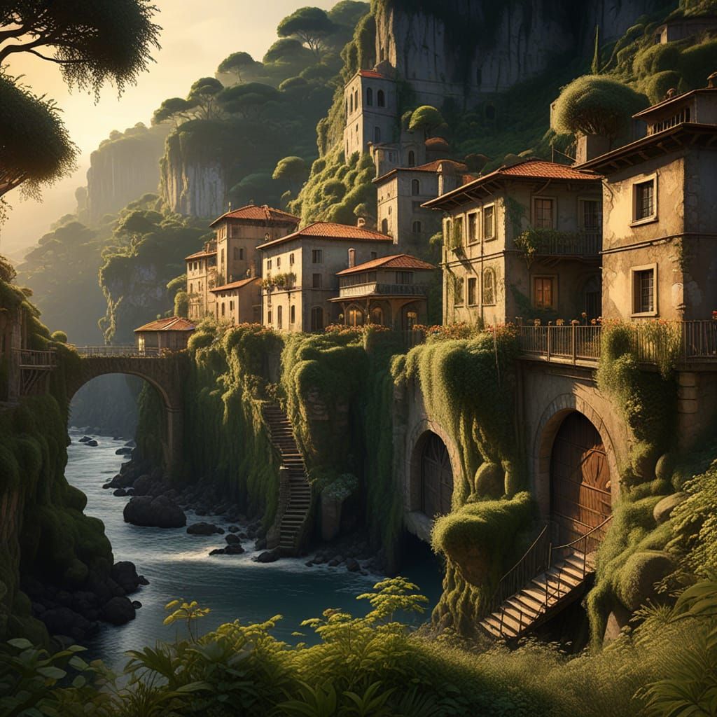 Sorrento Coast: Ancient Mills in Impressionist Style